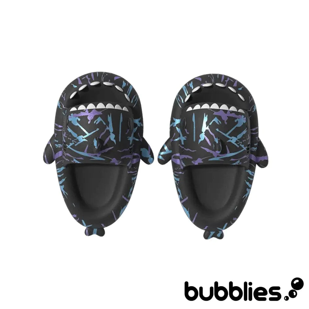 Sharkies™ Shark Slides - Glow Midnight Black / EU 36-37 (fits 35-36 feet): US Women's 4.5-6 Shark Slides Bubblies