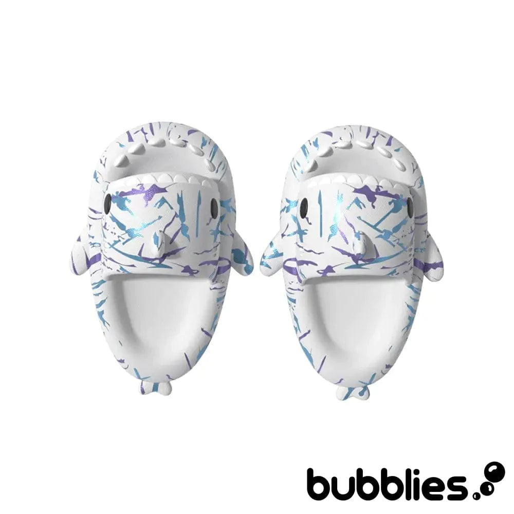 Sharkies™ Shark Slides - Glow Plain White / EU 36-37 (fits 35-36 feet): US Women's 4.5-6 Shark Slides Bubblies