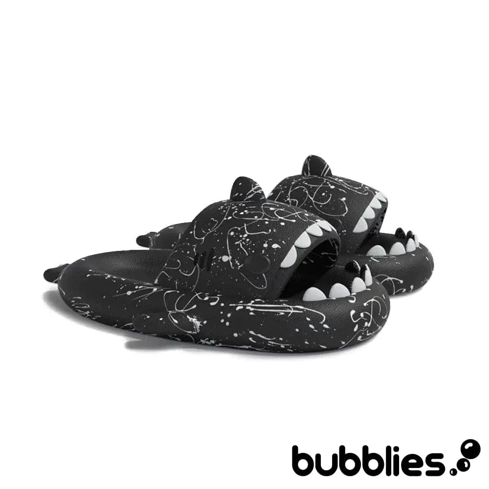 Sharkies™ Shark Slides - Splash Black Graffiti / EU 36-37 (fits 35-36 feet): US Women's 4.5-6 Shark Slides Bubblies